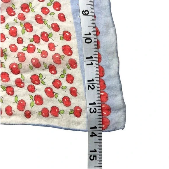 Vintage Style Cherry Print Sheer Scarf 40x14 Blue Border Lightweight Wrap - Picture 5 of 5